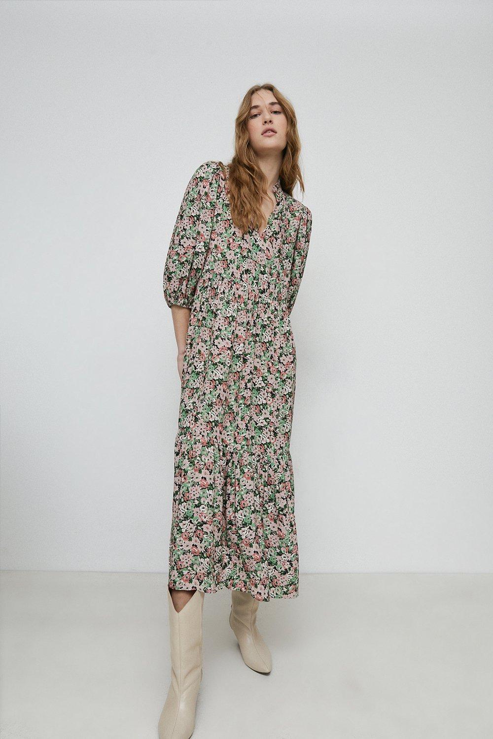 Ditsy Floral Tiered Loose Fit Midi ...